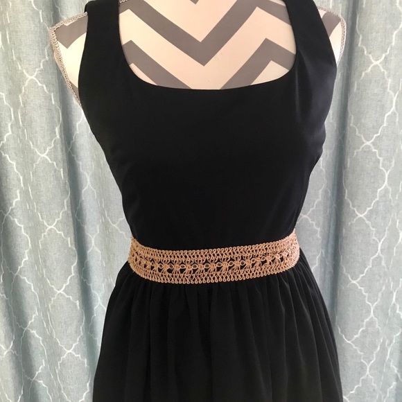 Lotus Grace Black Dress with Gold Waist Detail - Picture 2 of 8